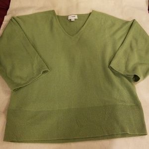 Wide sleeve, green, v-neck, cashmere sweater